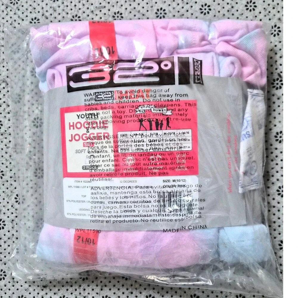 32 Degrees Heat‎ Youth Girl Hoodie and Jogger 2Piece Set PinkTie Dye SizeM 10/12